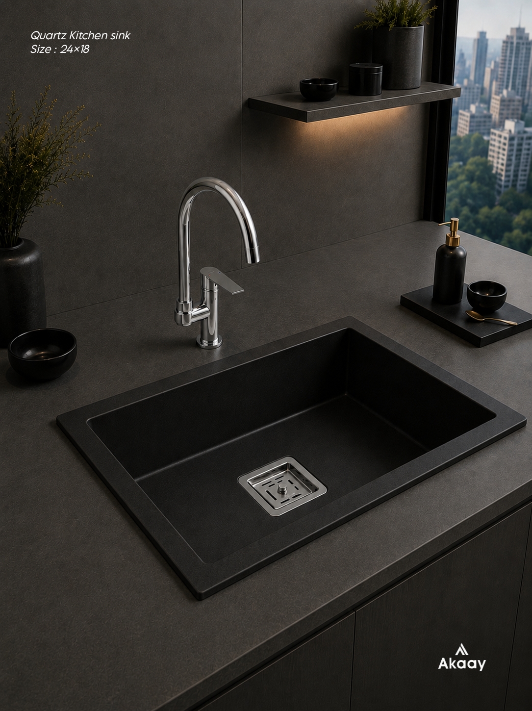 Quartz kitchen sink - 24×18 - Black