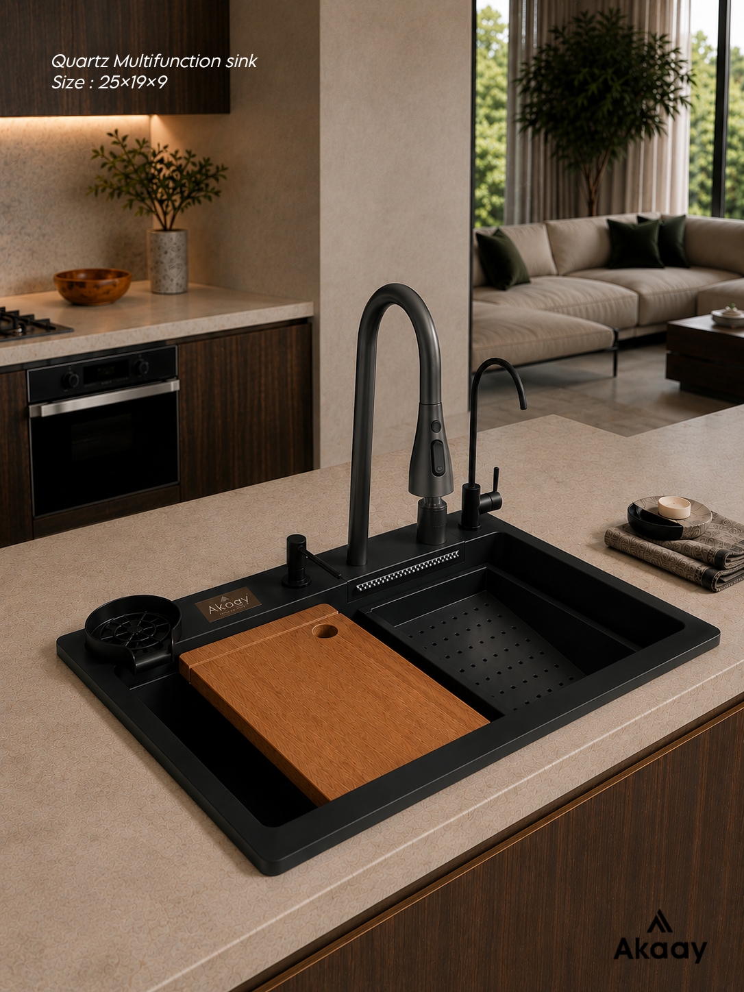 Quartz Multifunction Waterfall Sink 25*19