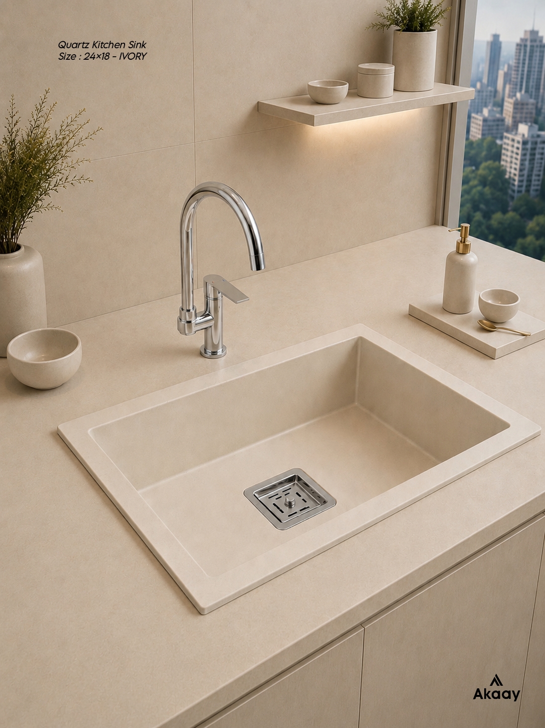 Quartz kitchen sink - 24×18 - Ivory